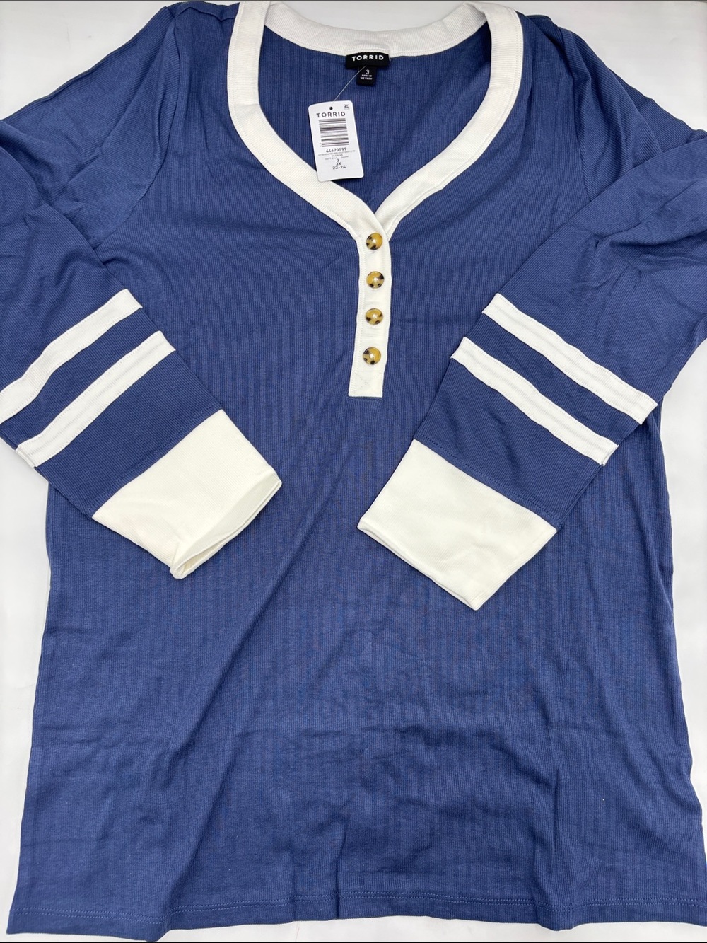 Torrid Ribbed Henley Varsity Long Sleeve Top in Oceana
